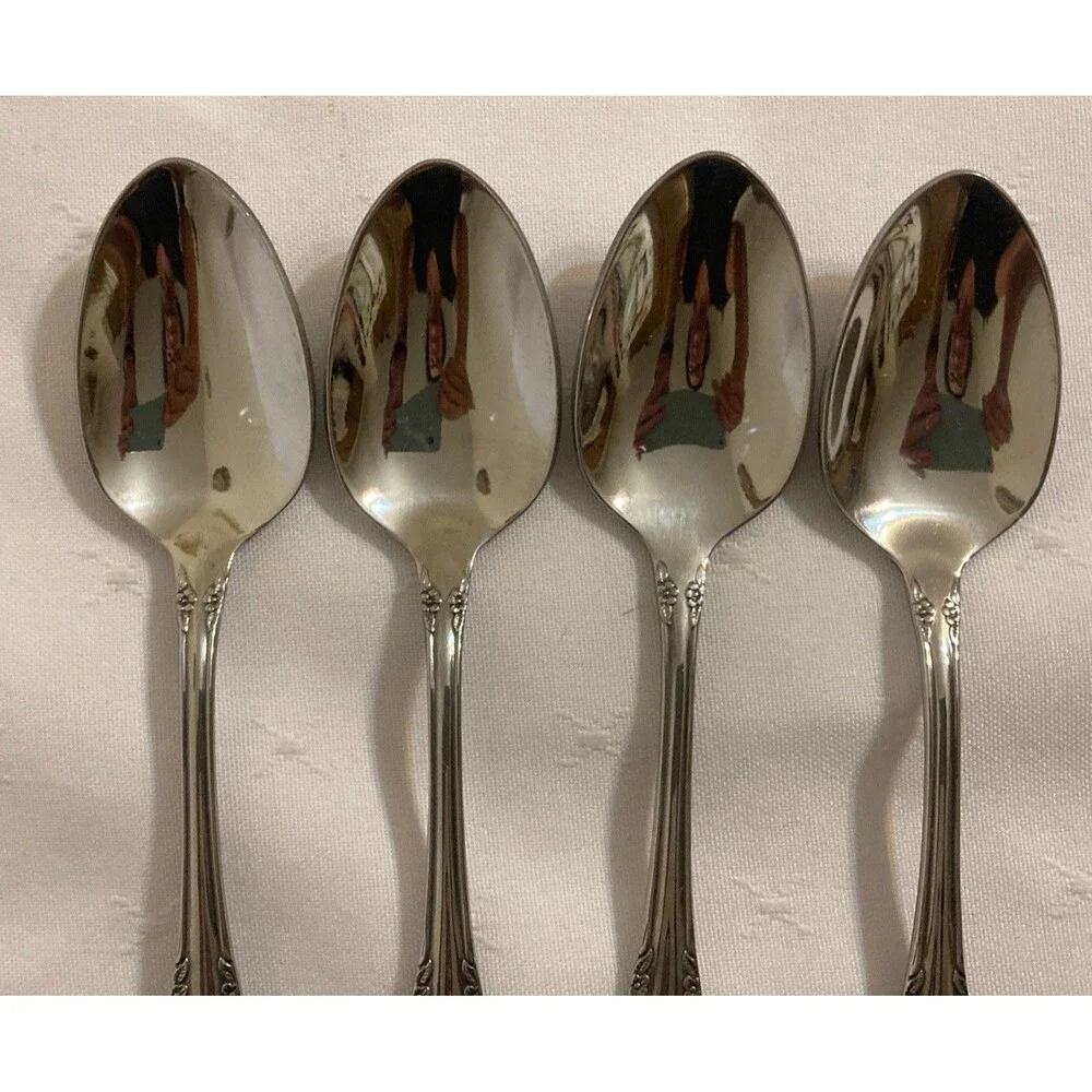 Oneida Wm. A. Rogers Mansfield Stainless Steel Flatware Lot of 4 Teaspoons